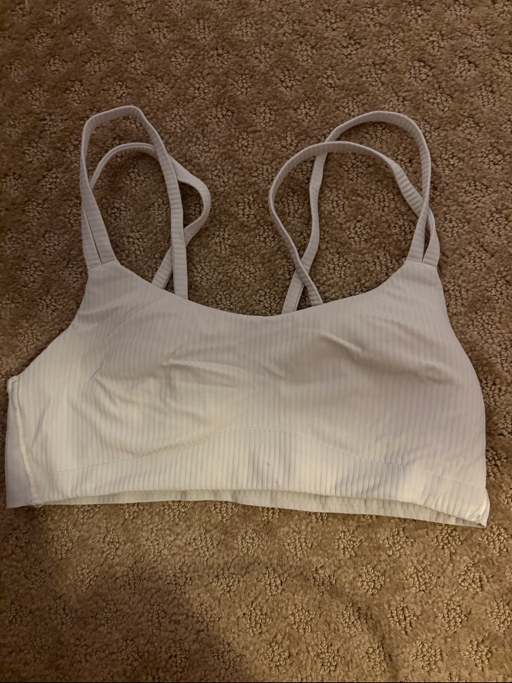 lululemon athletica Light White Ribbed Strappy Sports Bra